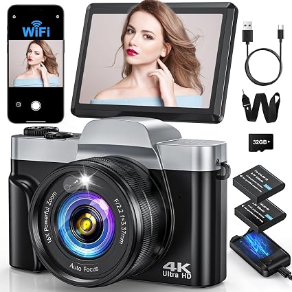 4K Digital Camera with WiFi 64MP Autofocus Vlogging Cameras for Photography