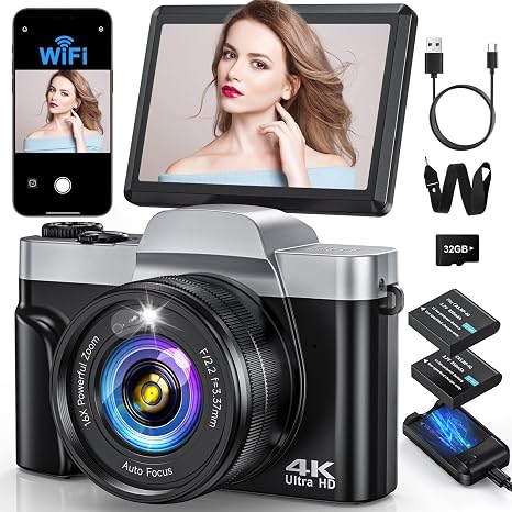 4K Digital Camera with WiFi 64MP Autofocus Vlogging Cameras for Photography