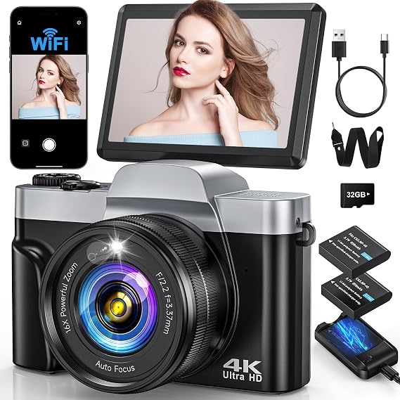 4K Digital Camera with WiFi 64MP Autofocus Vlogging Cameras for Photography
