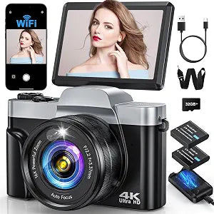 4K Digital Camera with WiFi 64MP Autofocus Vlogging Cameras for Photography
