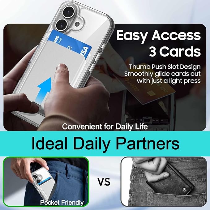 Magnetic for iPhone 17 Clear Case with White Detachable Wallet, Compatible with MagSafe, Credit Card Holder with Slim Shockproof Protective Phone Cover