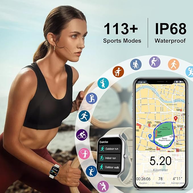 Jugeman Smart Watches for Women(Answer/Make Call), 1.96" HD New Smartwatch with Heart Rate/Sleep Monitor/Pedometer/Calories, 113+ Sports Modes, Fitness Watch IP68 Waterproof for Android iOS Beige