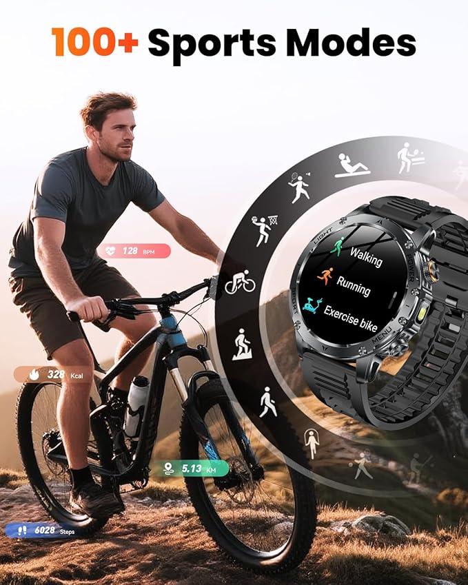 Military Smart Watches for Men, Smart Watch with 1000 mAh Battery/Answer/Dial Calls/Fitness Tracker/Flashlight/Heart Rate/Sleep Monitor/100+ Sports Mode, 1.7″ Waterproof Smartwatch for Android/iPhone