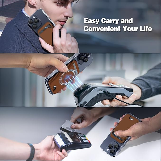 Mag-Safe Wallet for iPhone - Lightweight Magnetic Phone Wallet Stand With Adjustable Leather Card Holder for iPhone 17/16/15/14/13/12 Series, Not for Mini (Brown)