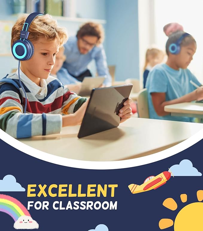 USB Type C Kids Headphones for School, Wired Toddler Headphones, 94dB Volume Limited, HD Stereo Sound, Foldable Lightweight On-Ear Wired Headphones for Kids/Children/Teens/Boys (Dark Blue)