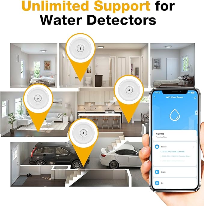 WiFi Water Leak Sensor, 100 dB Water Alarm Leak Detector, for Home, Basement, Bathroom, Kitchen(3 Pack)