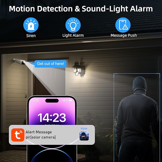 2K Solar Camera Outdoor Wireless, 5/2.4Ghz WiFi Cameras for Home Security, AI Motion Detection, Color Night Vision, SD Card/Cloud Storage, Waterproof, Compatible with Alexa/Google Home (3 Camera)