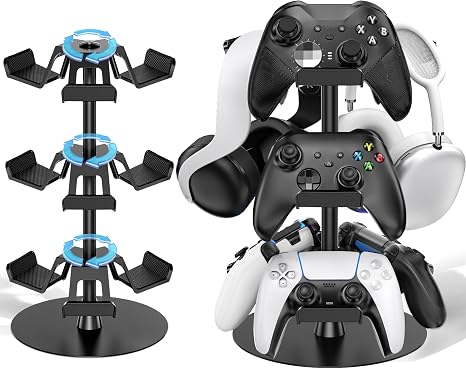 Kosker Headset Stand 3 Tiers for Desk, Rotatable Gaming Controller Stand for PS5/PS4/Xbox/Switch2/PS Portal/Phone, Universal PC Gamer Gift Accessory Controller/Headphone Holder for 9 Packs Controller