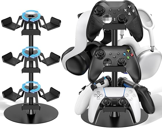 Kosker Headset Stand 3 Tiers for Desk, Rotatable Gaming Controller Stand for PS5/PS4/Xbox/Switch2/PS Portal/Phone, Universal PC Gamer Gift Accessory Controller/Headphone Holder for 9 Packs Controller