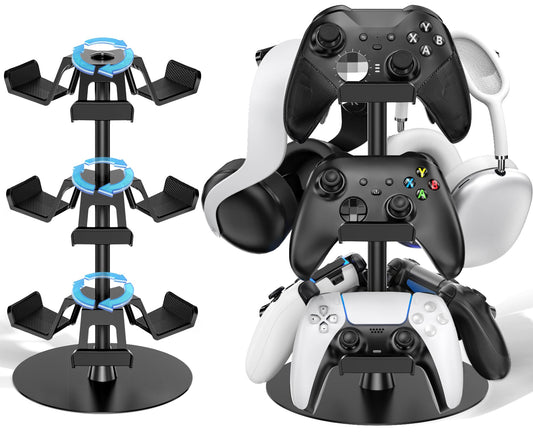Kosker Headset Stand 3 Tiers for Desk, Rotatable Gaming Controller Stand for PS5/PS4/Xbox/Switch2/PS Portal/Phone, Universal PC Gamer Gift Accessory Controller/Headphone Holder for 9 Packs Controller