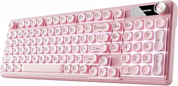 EWEADN V102 Wireless Keyboards, 98 Key Gaming Keyboard with Screen & Media Knob, Custom RGB Backlit, Tri-Mode BT5.0/2.4GHz/Wired Membrane Bluetooth Keyboard, Quiet Typing for Windows/MAC-Pink