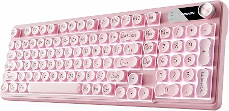 EWEADN V102 Wireless Keyboards, 98 Key Gaming Keyboard with Screen & Media Knob, Custom RGB Backlit, Tri-Mode BT5.0/2.4GHz/Wired Membrane Bluetooth Keyboard, Quiet Typing for Windows/MAC-Pink - Image 1
