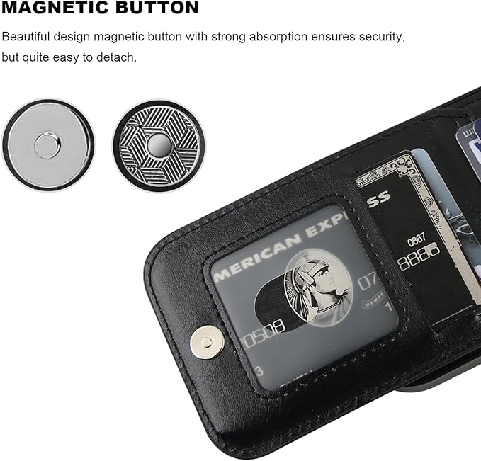 KIHUWEY Compatible with iPhone 17 Case Wallet with Credit Card Holder, Flip Premium Leather Magnetic Clasp Kickstand Heavy Duty Protective Cover for iPhone 17 6.3 Inch (Black)