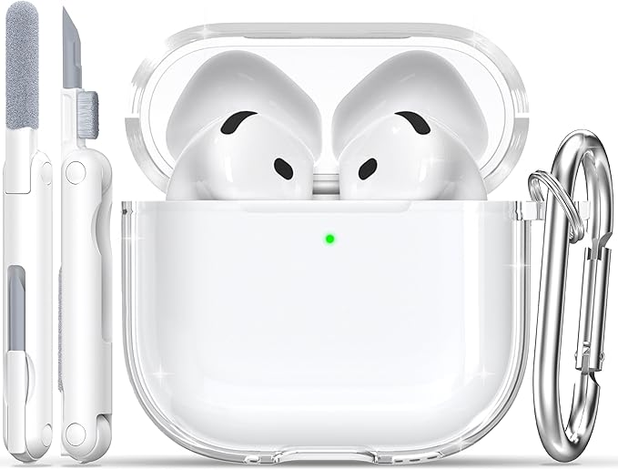 RFUNGUANGO AirPods 4 Case Clear, Soft TPU Transparent with Cleaning Kit & Keychain, Compatible with Magsafe, Compatible Apple AirPods 4 (2025) Generation Protective Case, White