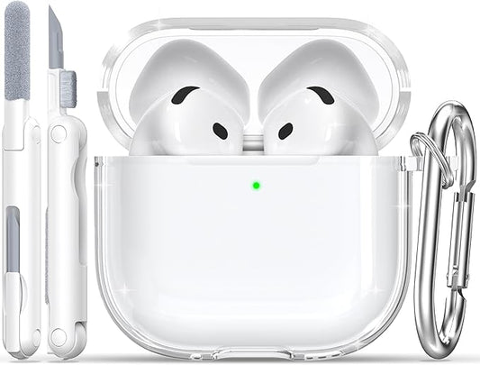 RFUNGUANGO AirPods 4 Case Clear, Soft TPU Transparent with Cleaning Kit & Keychain, Compatible with Magsafe, Compatible Apple AirPods 4 (2025) Generation Protective Case, White