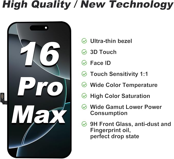 DIGI4U LCD for iPhone 16 Pro Max Screen Replacement, 6.9''[3D Touch][Small Notch] Screen for iPhone 16 Pro Max Display Digitizer Assembly, with Repair Tools for iPhone 16 Pro Max LCD