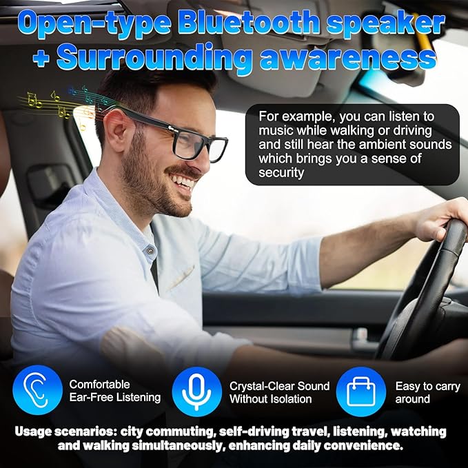 AI Translation Smart Glasses with 138 Languages, Bluetooth Glasses Compatible with ChatGPT, Photochromic Lens with Open-Ear Speakers for Men Women, for Travel, Business, Driving