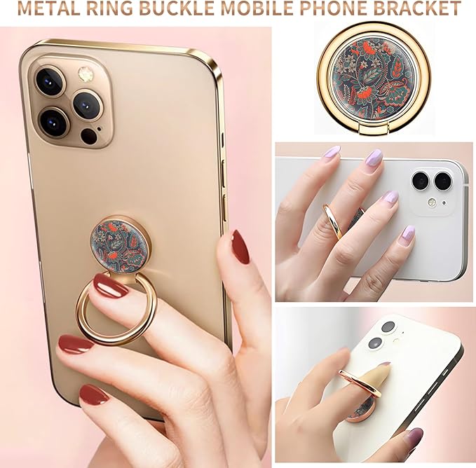 Cell Phone Ring Holder, Cute Metal Phone Grip Stand Finger Ring Kickstand, Flexible 360°Rotation Phone Tablet Case Accessories Compatible with Most Phones Green Paisley Flowers