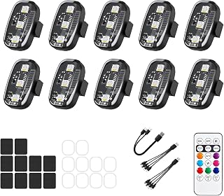 10Pcs Wireless LED Strobe Lights, 8 Colors 10 Kind of Lighting Effects USB Rechargeable Anti-Collision Warning Light, High Brightness LED Strobe Lights for Bike Car Drone Motorcycle Aircraft - Image 1