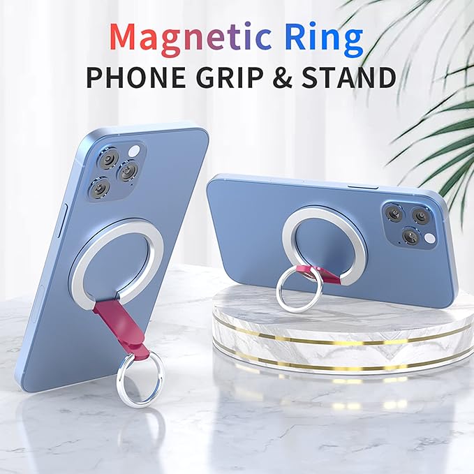 RapidX Snapo 2-in-1 Magnetic Phone Grip & Stand, Holder with Adjustable Kickstand, Compatible with iPhone 12, 13, 14 Pro, Pro Max, Mini (Pink)