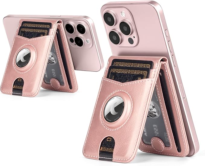 Compatible with Magsafe Case with RFID Blocking Card Holder AirTag pocket for iPhone 17/16/15/14/13/12 Pro/Pro Max/PlusSeries,Not Fit iPhone Mini,Rose Gold