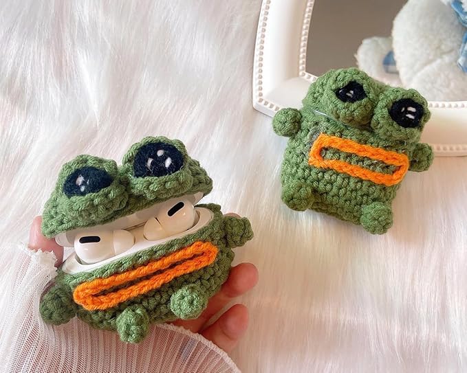 Yatchen Plush Case for AirPods 4, Kawaii Cute 3D Cartoon Fur Sausage Mouth Frog Design Funny Mini AirPods 4rd Generation Cover with Keychain Protective Case for Women Girls