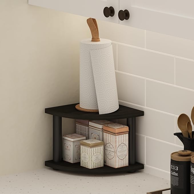 Furinno Turn-N-Tube Kitchen Countertop Organizer, 2-Tier Corner Countertop Organizer Shelf, Corner Shelf, for Kitchen, Pantry, Organizers and Storage, Espresso