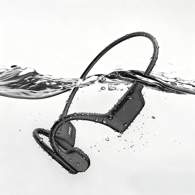Swimming Headphones, IP68 Waterproof Bone Conduction Headphones,Open Earphones 8GB Memory with Bluetooth Sport Headsets for Swimming Pool Running Cycling-Black