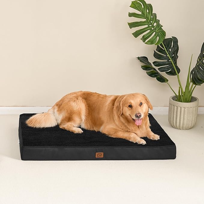 EHEYCIGA Memory Foam Dog Bed Orthopedic 47"x29"，Waterproof Pet Bed for XXLarge Dog Bed ，Washable Pet Mat with Removable Cover, Black