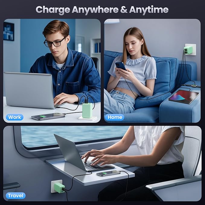 128W USB C Wall Charger,GaN III 3-Port Fast Charging Station,PD QC Foldable Charger Block Portable 65W Laptop Adapter for MacBook Pro/Air,iPad Pro,Galaxy S23,Dell XPS 13,iPhone 17/16/Pro etc