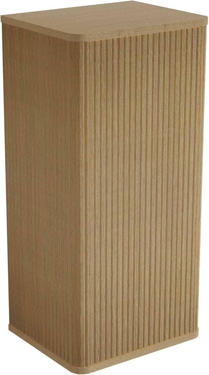 Striped Floating Bathroom Side Cabinet Wall-Mounted Storage for Small Spaces Pre-Assembled with Safe Curvy Design Push-Open Door (Natural Oak, Side Cabinet)