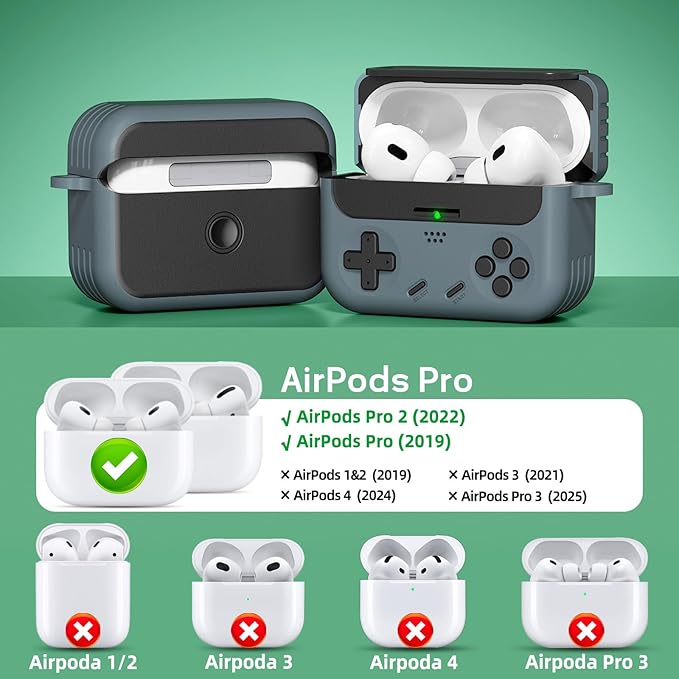 Inesore for Airpods Pro 2nd Generation Case Cover with Cleaner Kit,with Lock for Airpods Pro Case Cover,Classic Cool Funny Game Console Hard Air Pod Pro Case for Men Boy(Black)