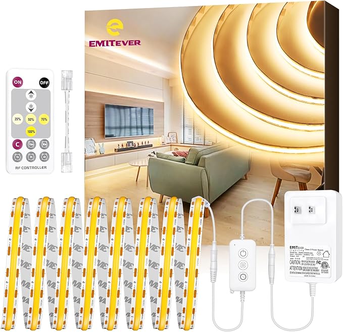 EMITEVER Warm White COB Strip Light Kit 3000K,16.4ft 2400LEDs,24V Dimmable