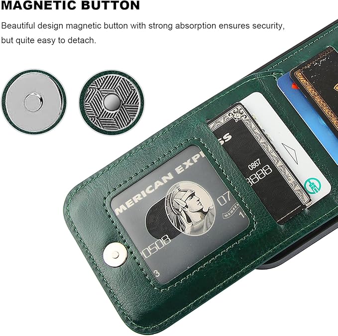 KIHUWEY Compatible with iPhone 16 Case Wallet with Credit Card Holder, Flip Premium Leather Magnetic Clasp Kickstand Heavy Duty Protective Cover for iPhone 16 6.1 Inch (Dark Green)