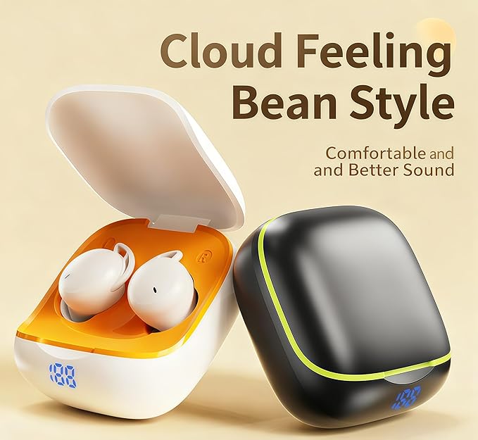 Wireless Sleep Earbuds, Mini Invisible Noise Masking Headphones for Side Sleepers, Bluetooth 5.4, All-Night Wear, Powerful Bass & Weightless Cloud Feeling (Beige Orange)