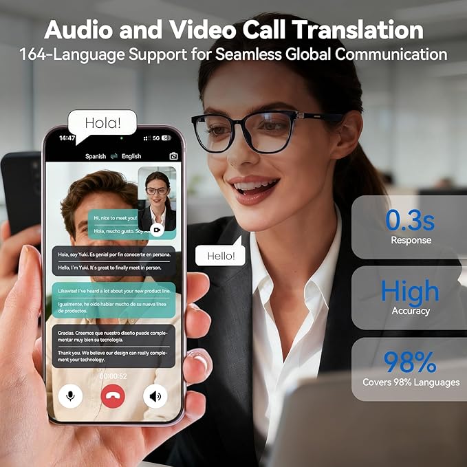 AI Smart Glasses for Men & Women – Powered by ChatGPT, Real-Time Translation, Bluetooth Glasses with Photochromic Lens, Music & Hands-Free Calling, UV & Blue Light Protection, Thin Temples
