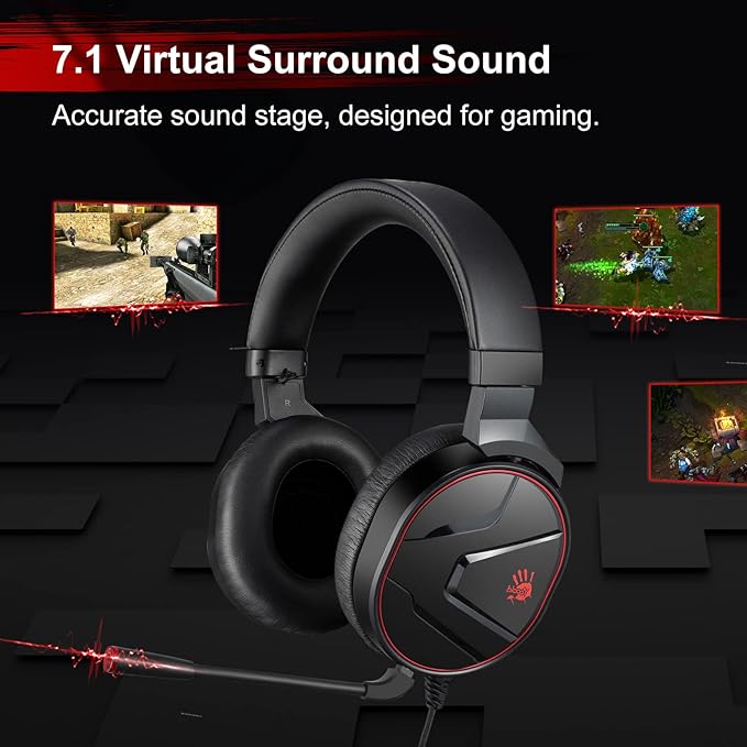 Bloody G600i Wired Gaming Headset with Microphone, 7.1 Virtual Surround Sound, Detachable Noise Canceling Mic, Memory Foam Earpads, Over-Ear Headphone for Xbox, PS4/5, Switch (Black)
