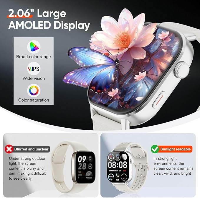 Smart Watch with 2 Bands: Step & Calorie Counter, Heart Rate & Oxygen Sensor, GPS Running, Swimming, Walking, Sports Tracker, Waterproof, Health Monitoring, Music & Call Alert Men Women iOS/Android
