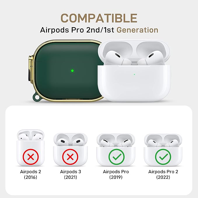 Maxjoy for AirPods Pro 2nd/1st Generation Case with Lock, Cute AirPods Pro 2 Case Lock Protective Hard AirPod Pro Cover for Women Men with Keychain for Airpod Pro (2023/2022/2019), Green/Gold