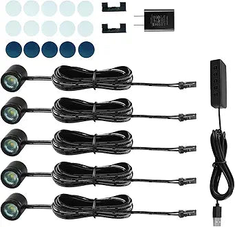 TAYSING Mini LED Spotlights, USB Powered Small Spotlight Display Lights, Accent Lighting for Artwork, Paintings, Jewelry, Display Cases, handicrafts, Models, Toys, Puzzles (Warm White, 5 Pack)