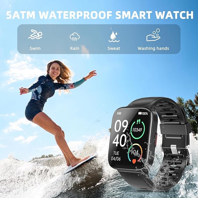 Smart Watch, 5ATM Waterproof Fitness Men's Smartwatch, 1.69'' Touch Screen Fitness Watch, Multi-Sport Mode Smartwatch, Compatible with Android iOS Phones
