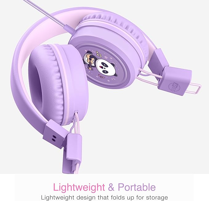 MEE audio KidJamz KJ55 Wired Children’s Headphones with 3.5mm Plug, Colorful Graphics, Volume Limiter & Microphone, Adjustable On-Ear Kids Headset for Online Learning/School/Travel/Tablet (Lavender)
