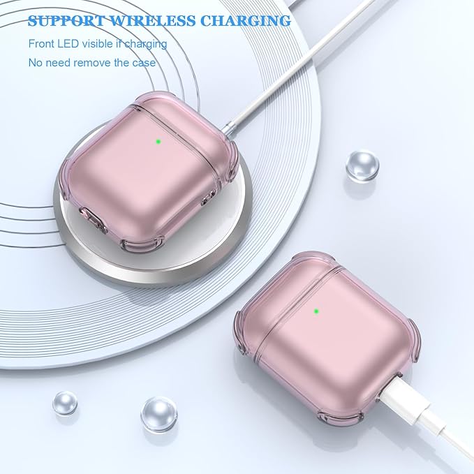 for Airpods 2nd Generation Case Cover, Clear Soft TPU Transparent Four Corner Military Grade Shockproof Protective Case with Cleaning Kit for Airpods 2 Gen Charging case 2019, Clear Pink