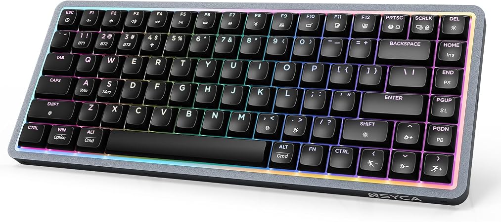 Air75 Low Profile Wireless Mechanical Keyboard, 75% Aluminum Frame, Hot Swappable, PBT Keycaps, RGB Backlit, Bluetooth/2.4GHz/USB-C, Gaming Keyboard with Web Driver for Mac Windows (Black)