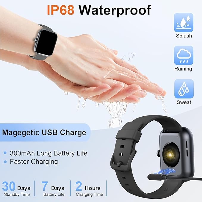 Smart Watch for Men Women(Answer/Make Calls), 2026 New 1.85" HD Smartwatch, Fitness Tracker with 110+ Sport Modes, IP68 Waterproof, Heart Rate/Sleep/Step Monitor, Activity Tracker for Android iOS