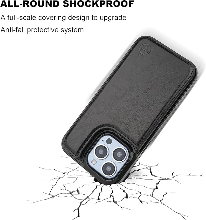 ONETOP Compatible with Magsafe for iPhone 13 Pro Wallet Case with Card Holder, PU Leather Kickstand RFID Blocking Case, Double Magnetic Clasp and Durable Shockproof Cover 6.1 Inch (Black)