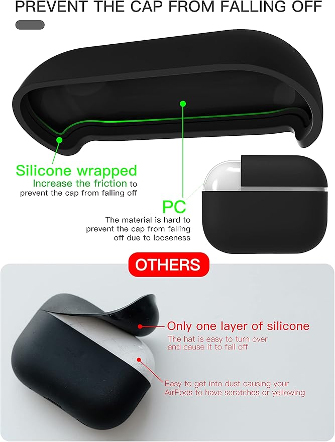 Liquid Silicone Case for AirPods Pro 2(2023/2022), Triple Layer Hybrid Protective Hard Case Shockproof Cover Compatible with AirPods Pro 2nd Generation(Black)