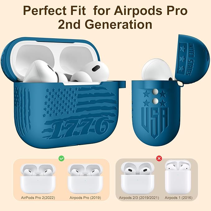 USA Flag Engraving Compatible for Airpods Pro 2nd Generation Case with Airpods Pro 2 Case Cover/Pro Case Cover,Soft Silicone for Airpods Pro 2nd Generation,Front LED Visible