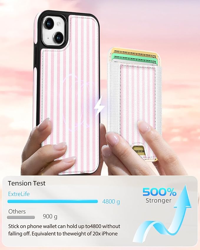Shorogyt for iPhone 15 Plus Case Wallet - Fits 5 Cards, Compatible with Magsafe Detachable Magnetic Credit Card Holder Leather Cardholder Cute Phone Cover Women Girls for Apple 15Plus, Striped
