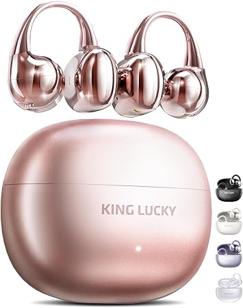 Kinglucky Clip-On Earbuds Gen 3, Open-Ear Wireless Bluetooth 6.0 Headphones with Mic, Secure Fit for Small Ears & Glasses Wearers, 50H Playtime, ENC, IPX5 Waterproof Sport Ear Buds (Pink)